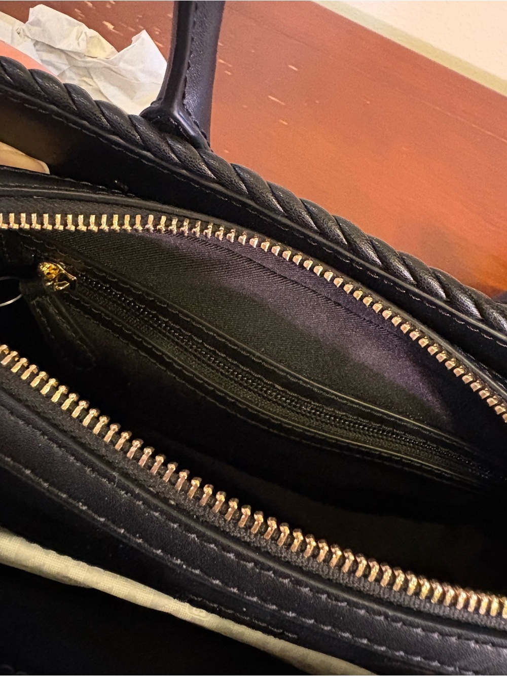 Michael Kors Black Leather Satchel with Gold MK Charm - Picture 8 of 9